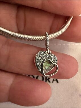Silver Heart Dangle Charm with Sparkling Crystals